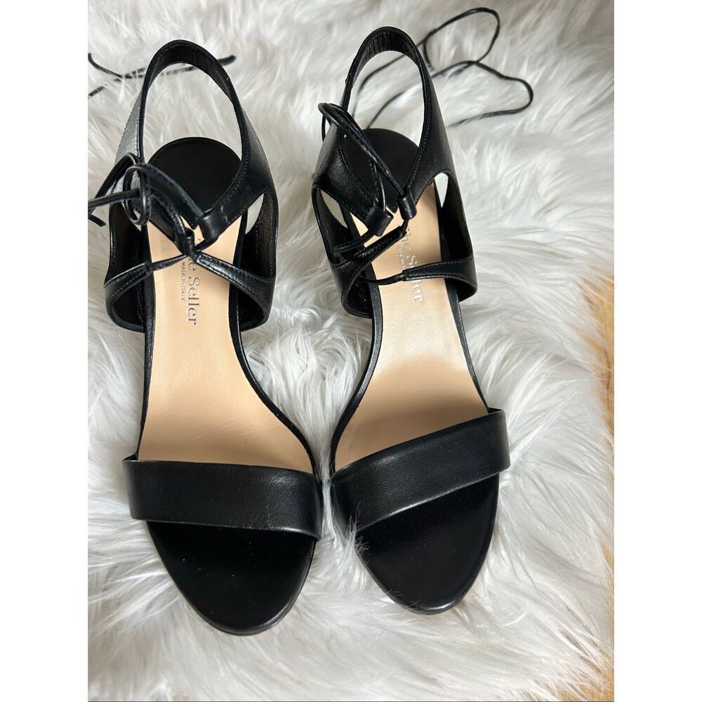 The seller vero cuoio black straps heels with long straps size 38 or 7.5 open to